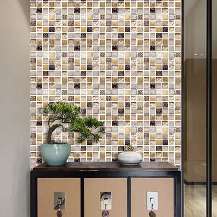 Taavita Peel & Stick Mosaic Tile Wallpaper with Square Shape - Blue Yellow-Brown PVC/Vinyl Mosaic Tile 10-Piece Set