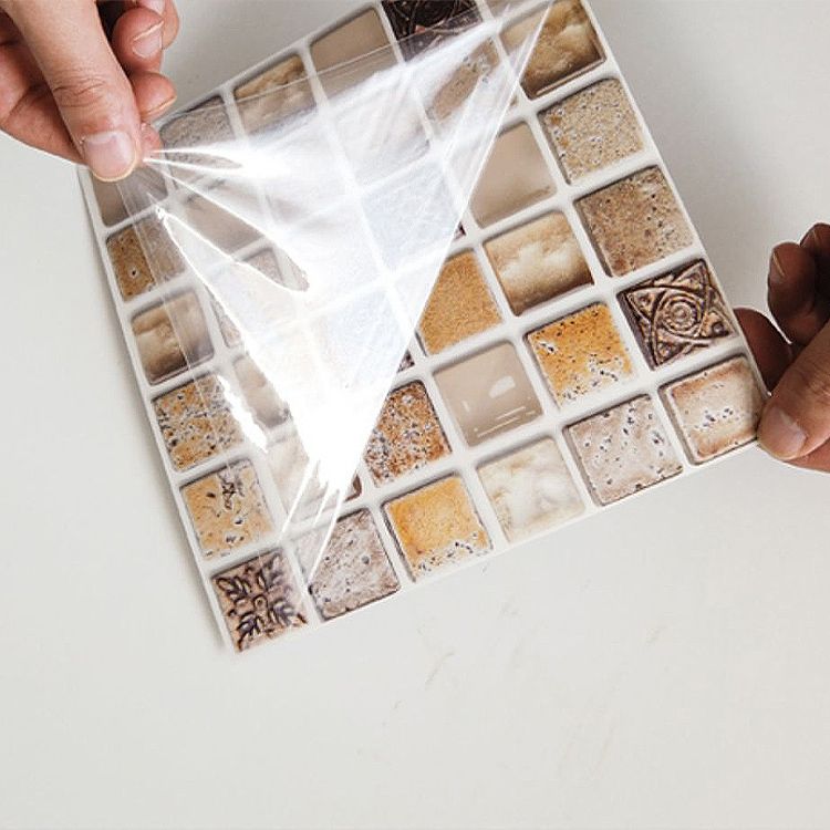 Taavita Peel & Stick Mosaic Tile Wallpaper with Square Shape - Blue Yellow-Brown PVC/Vinyl Mosaic Tile 10-Piece Set