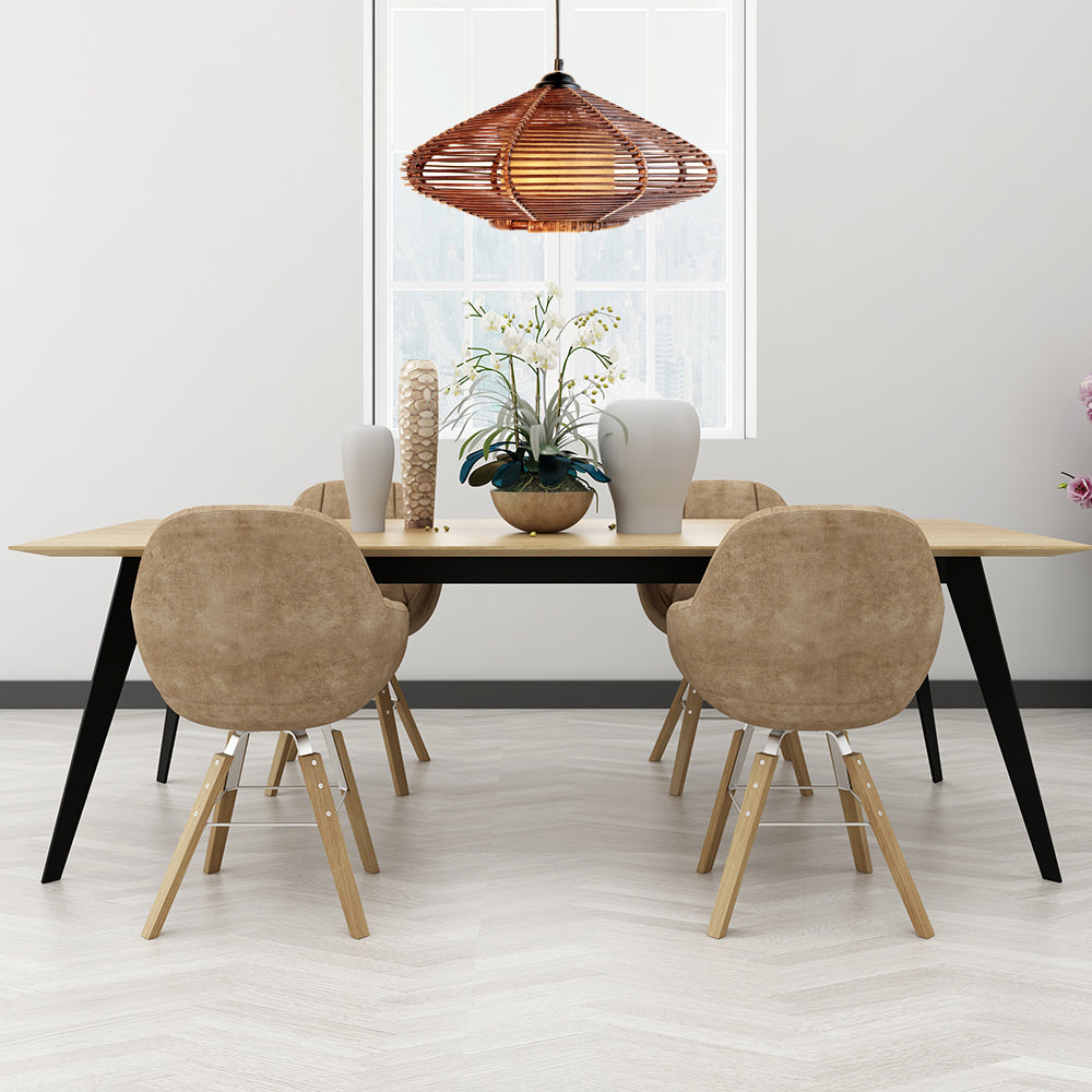 Handwoven Rattan Disc Hanging Bright Asian Style-1 Pendant Lamp in Brown for Restaurants by Taavita