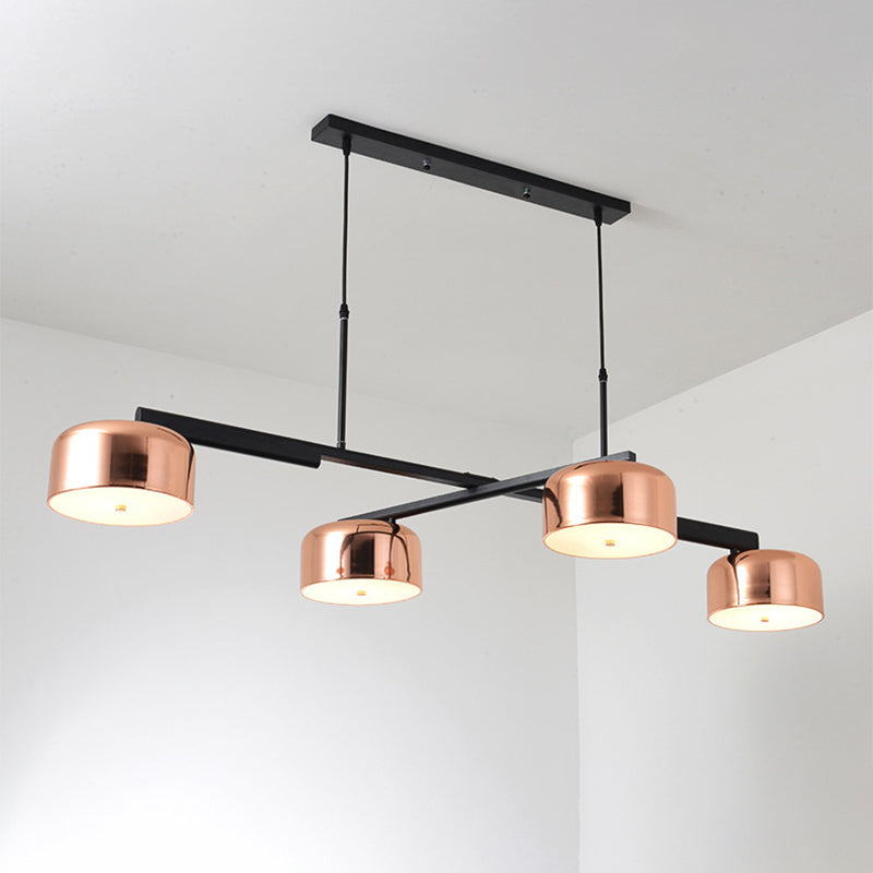 4 Heads Bowl Linear Chandelier with Adjustable Cord - Retro Style Copper Finish Metal Ceiling Fixture by Taavita