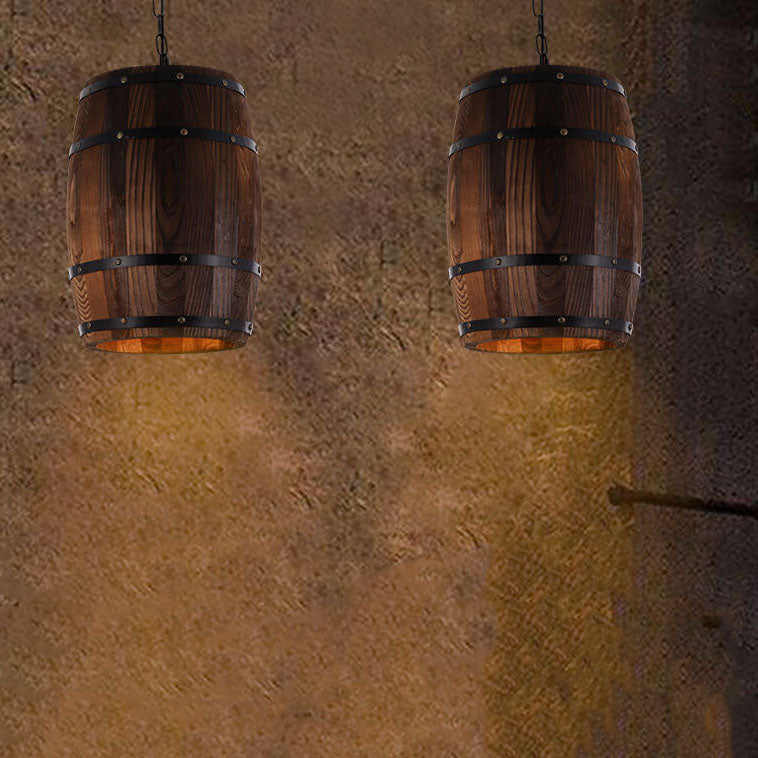 Taavita Vintage Wood Wine Barrel 1-Light Pendant Light - Single Barrel Light
