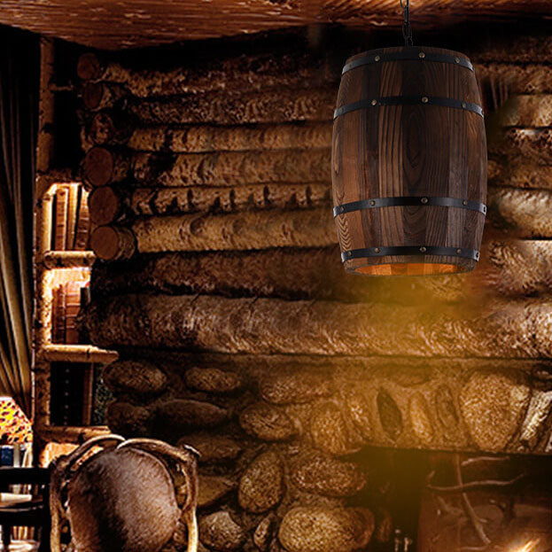 Taavita Vintage Wood Wine Barrel 1-Light Pendant Light - Single Barrel Light
