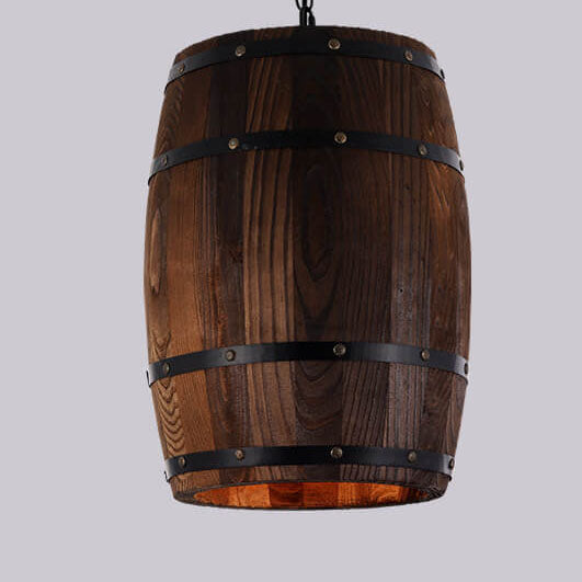 Taavita Vintage Wood Wine Barrel 1-Light Pendant Light - Single Barrel Light