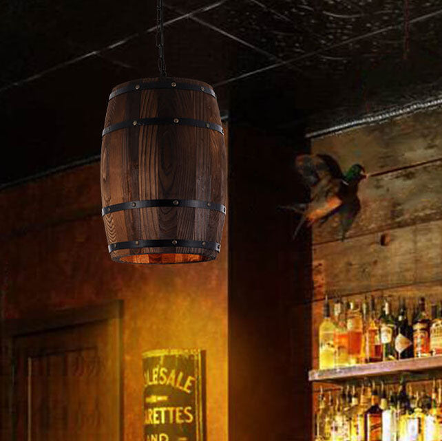 Taavita Vintage Wood Wine Barrel 1-Light Pendant Light - Single Barrel Light