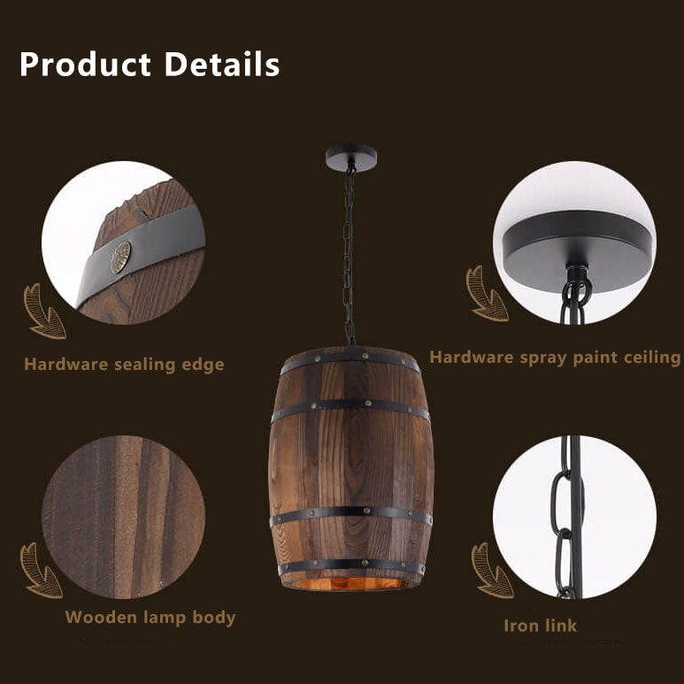 Taavita Vintage Wood Wine Barrel 1-Light Pendant Light - Single Barrel Light