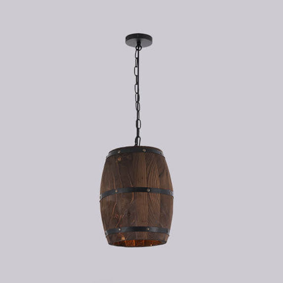 Taavita Vintage Wood Wine Barrel 1-Light Pendant Light - Single Barrel Light