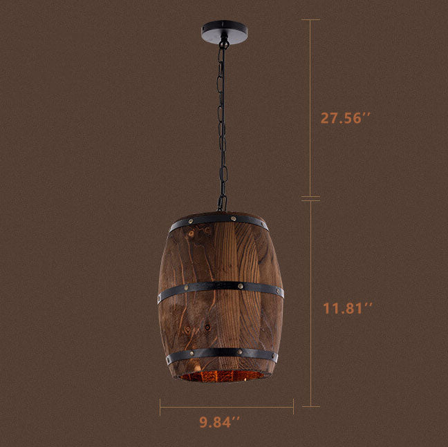 Taavita Vintage Wood Wine Barrel 1-Light Pendant Light - Single Barrel Light