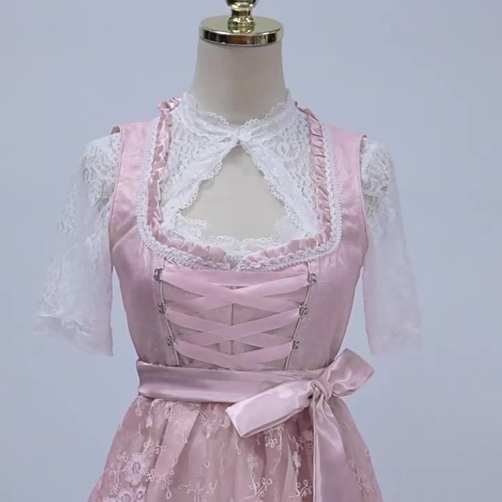 Women's Oktoberfest Bavarian Dress with Corset Lace-Up and Lace Skirt
