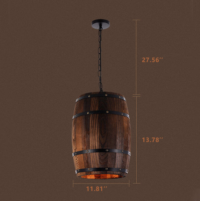 Taavita Vintage Wood Wine Barrel 1-Light Pendant Light - Single Barrel Light