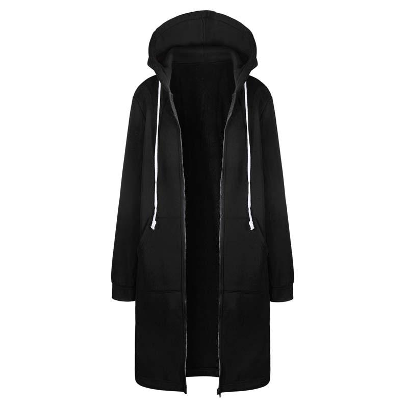 Longline Hooded Sweatshirt Coat | Zipper & Pockets | Polyester Fabric | Winter Warmth