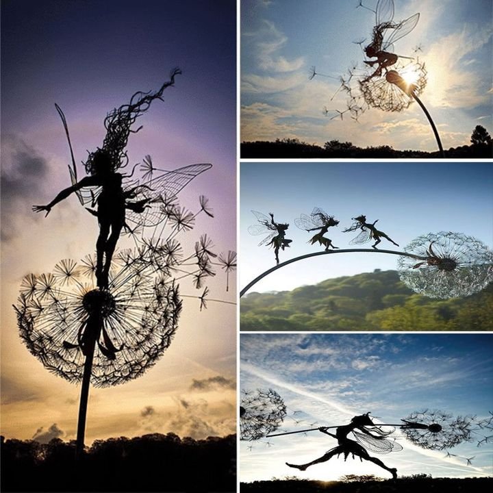 Set of Handcrafted Metal Garden Fairy Sculptures | Weatherproof Stainless Steel | Multi-Size Decorative Art | Outdoor Whimsical Charm