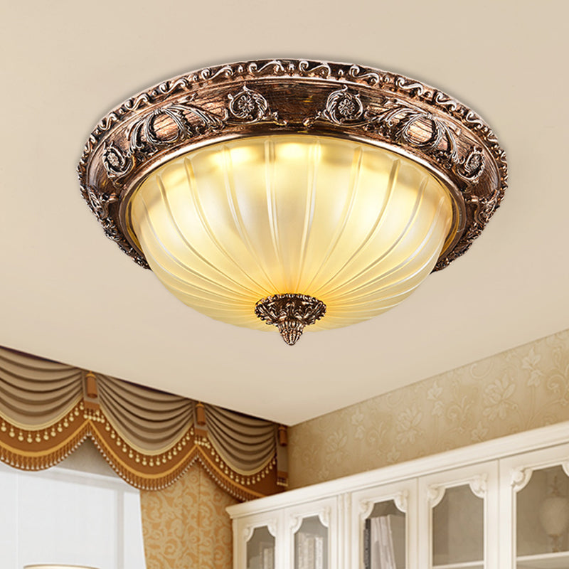 Taavita Bowl Ceiling Light Fixture Ribbed Frosted Glass 14"/16"/19.5" W LED Flush Mount in Brown - Bulb Included, 3 Color Temperature, 220V-240V 110V-120V