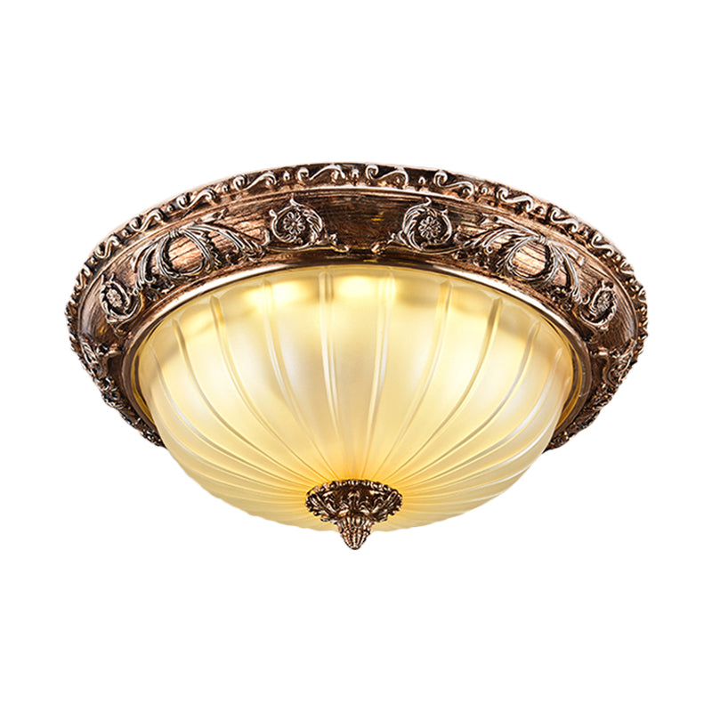 Taavita Bowl Ceiling Light Fixture Ribbed Frosted Glass 14"/16"/19.5" W LED Flush Mount in Brown - Bulb Included, 3 Color Temperature, 220V-240V 110V-120V