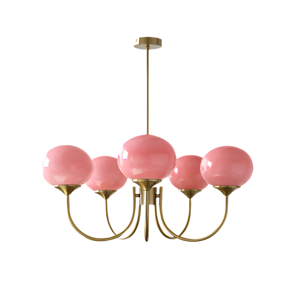 Ceiling Chandelier | Five-Arm with Glass Globe Shades | Adjustable Suspension Rods | Elegant Home Lighting