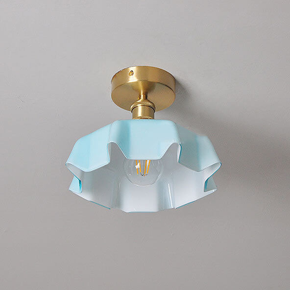 Taavita Vintage Ceiling Light in Cream Glass with Copper Flower Pattern