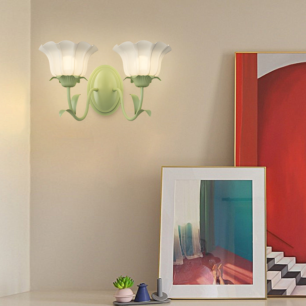 1/2 Head Green Glass Three Step Dimming Modern Wall Lights Flowers Indoor