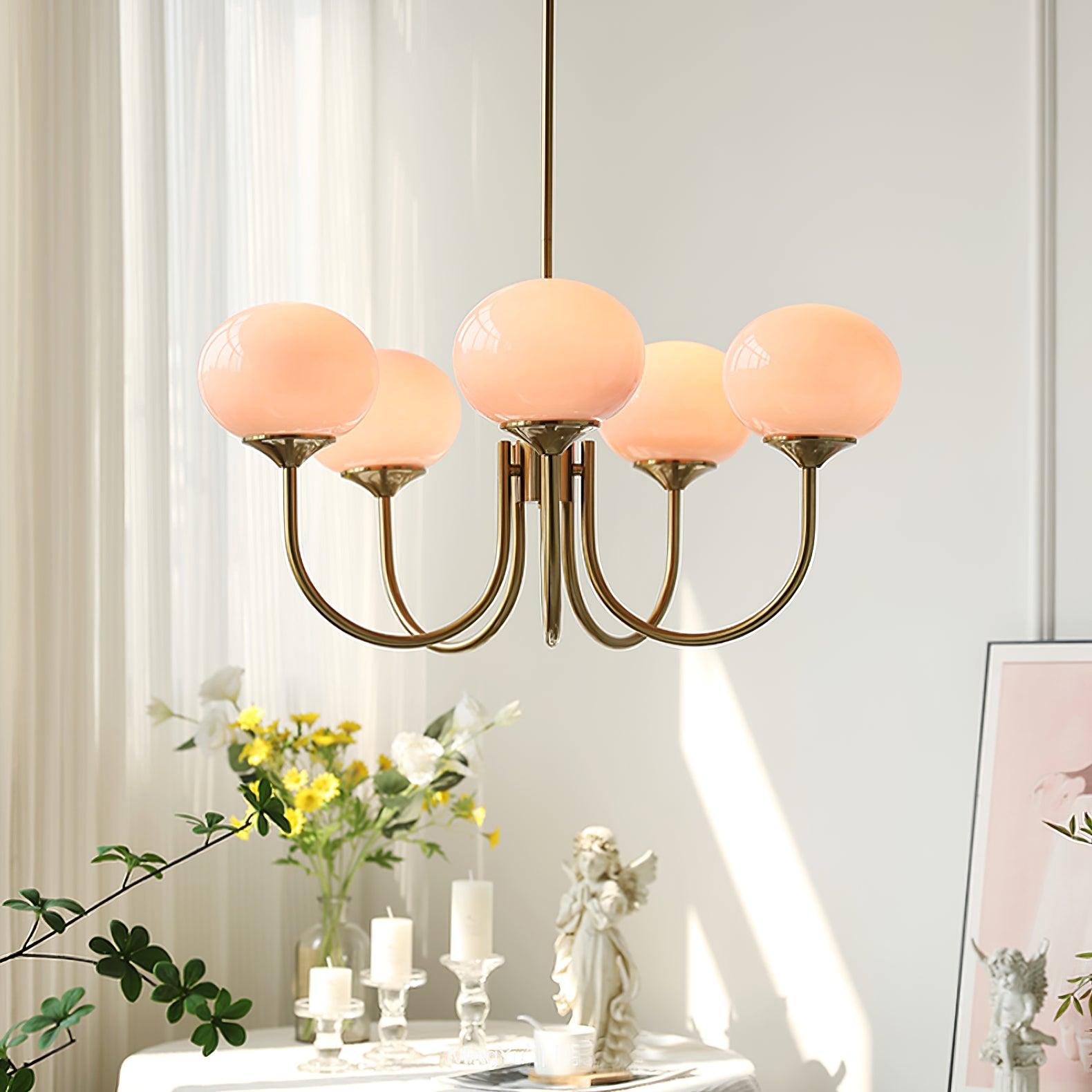 Ceiling Chandelier | Five-Arm with Glass Globe Shades | Adjustable Suspension Rods | Elegant Home Lighting