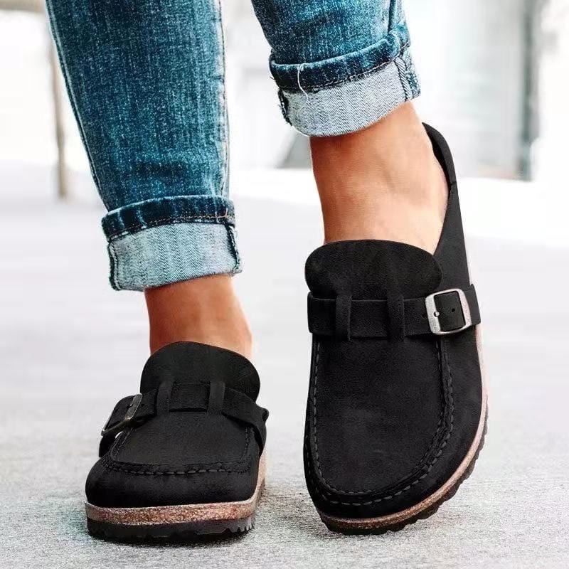 Men’s Moccasin-Style Slip-On Loafers | Buckle-Adjustable Strap | Suede-Like Upper & Cork Midsole | Comfortable Casual Footwear