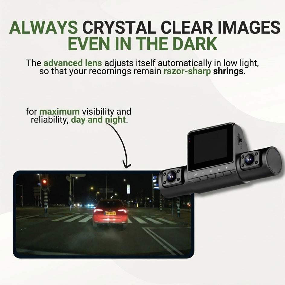Triple Camera Dashboard Camera | 1080P HD | Front, Rear & Cabin | Smart Parking | Night Vision