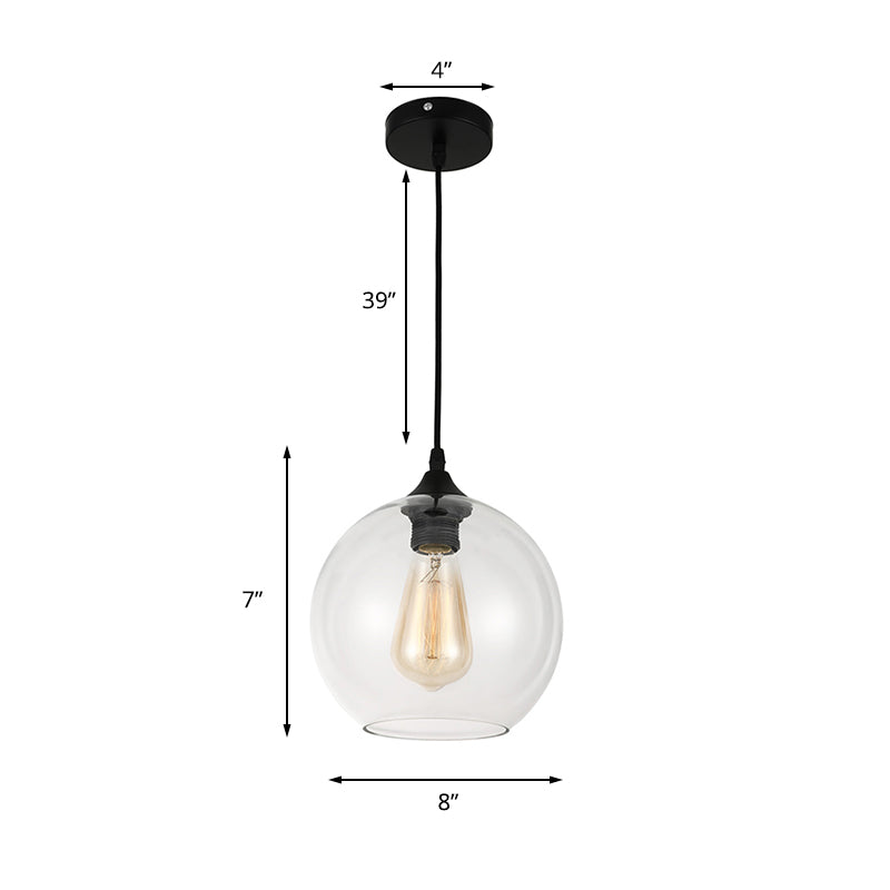 8"/10"/12" Wide Industrial Globe Pendant Light 1 Light Grey/Clear Glass Hanging Lamp in Black by Taavita