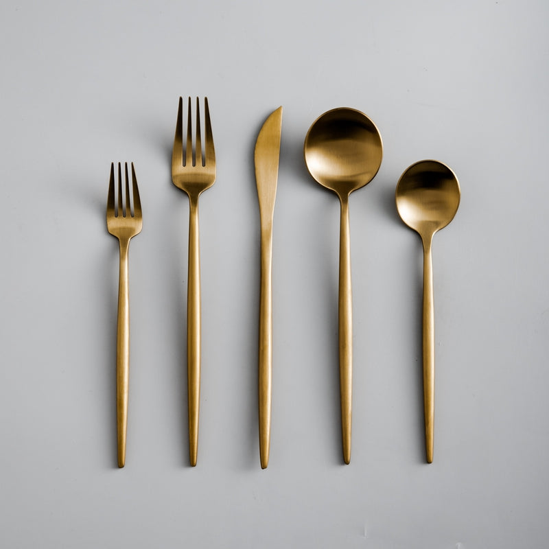 Flatware Set | Minimalist Design | Stainless Steel with Matte Titanium Coating | Durable & Food-Safe
