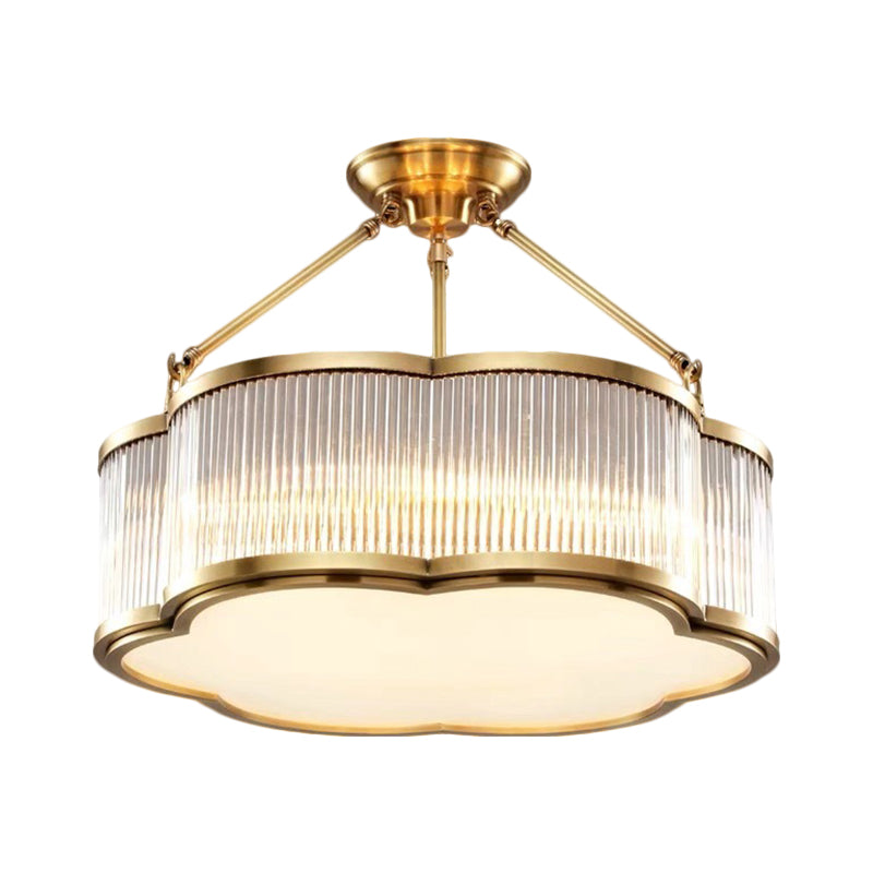 Taavita Floral Drum Semi Flush Mount Light Fixture Contemporary 19.5"/23.5" Wide 5/6 Heads Ceiling Lamp for Bedroom in Gold
