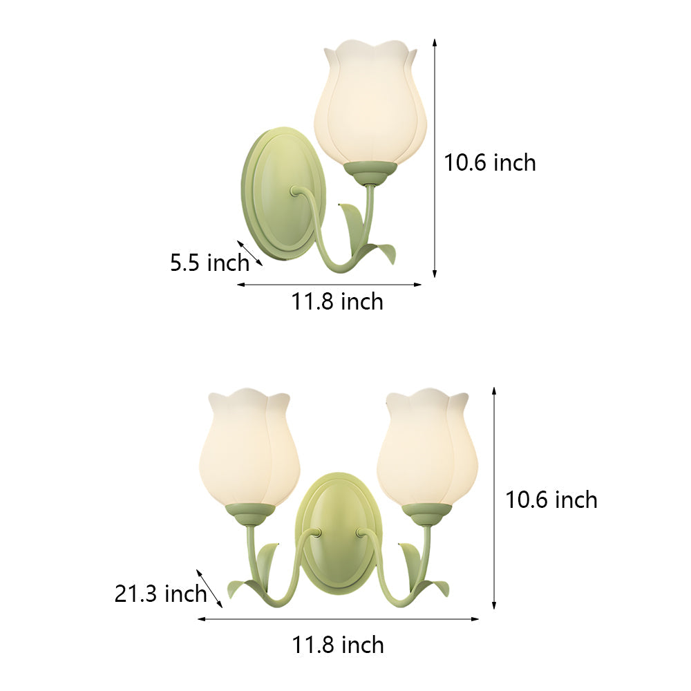 1/2 Head Green Glass Three Step Dimming Modern Wall Lights Flowers Indoor