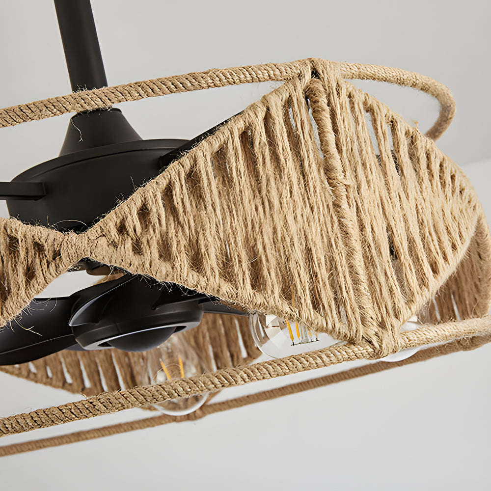 20-inch Rope-Woven Caged Ceiling Fan with Light and Remote, 6-Speed