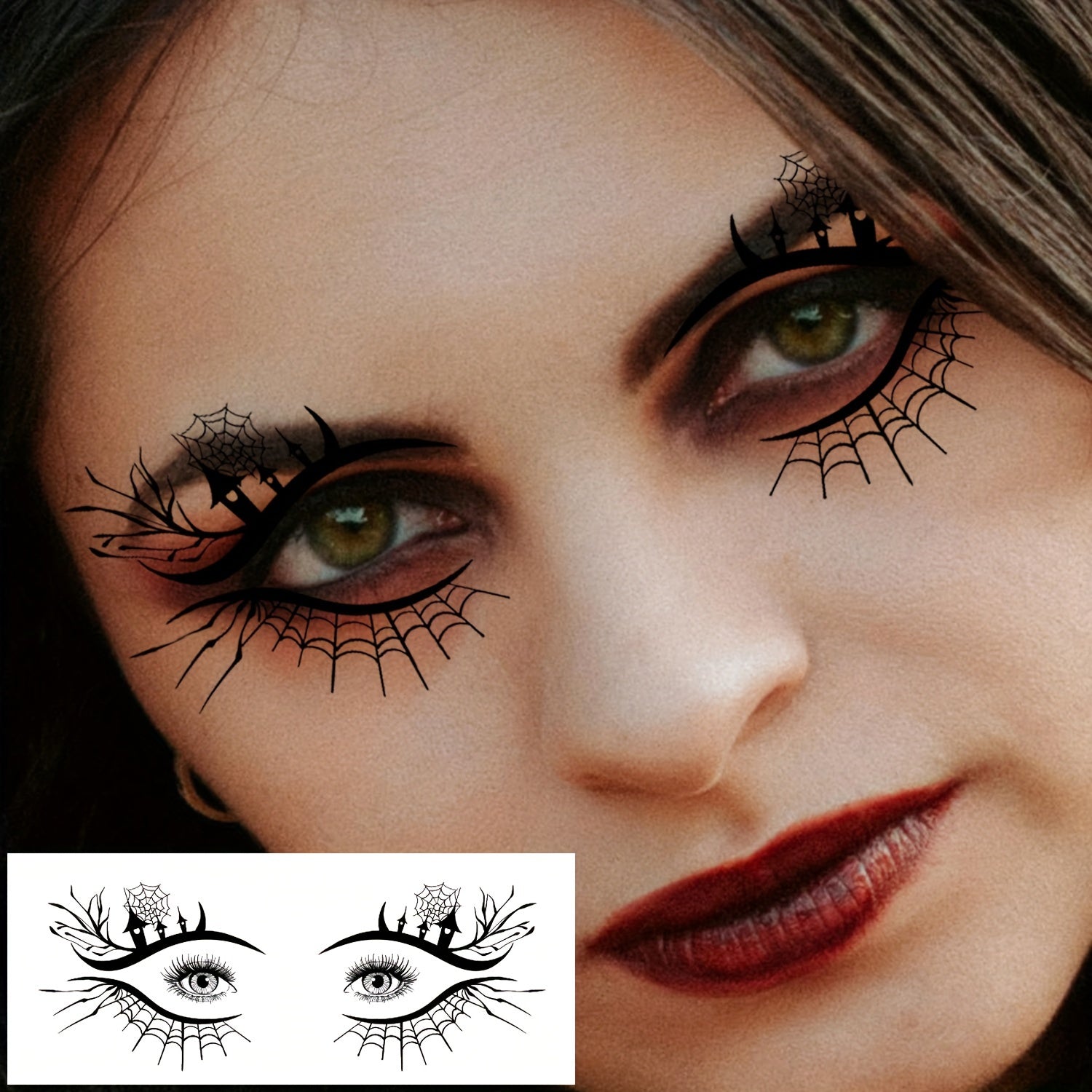 Halloween Temporary Eye Tattoo Stickers with Spooky Skull and Pumpkin Designs