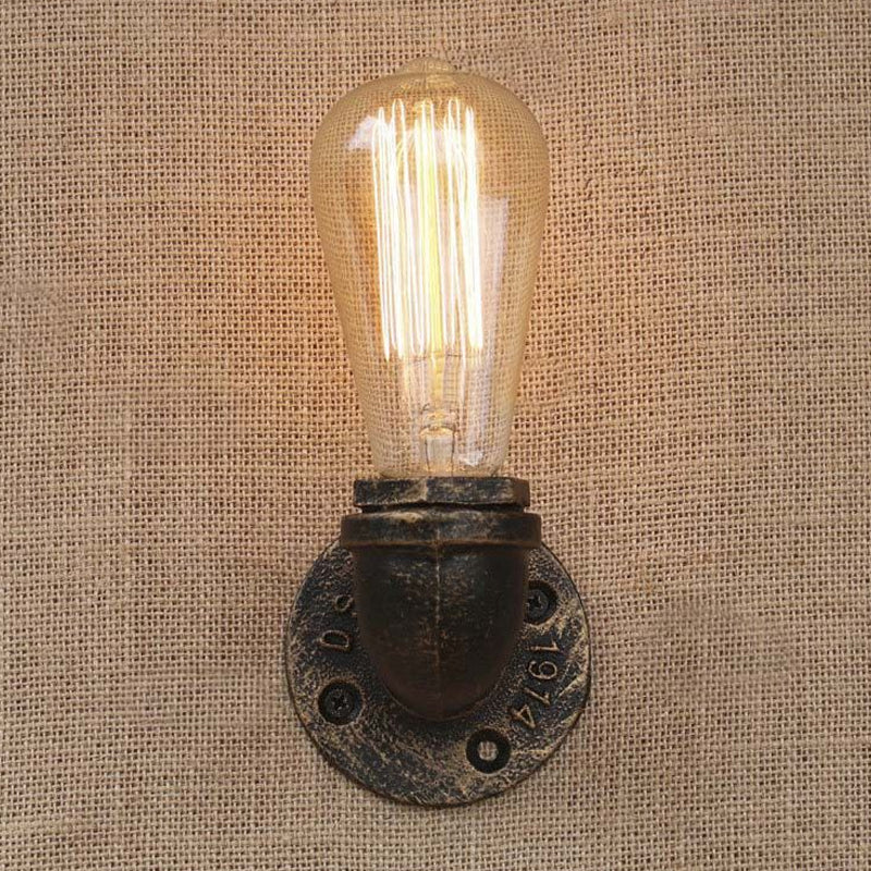 Taavita Rustic Stylish Metal 1 Head Bare Bulb Wall Sconce Lighting for Living Room with Pipe Black/Bronze Wall Mount Light