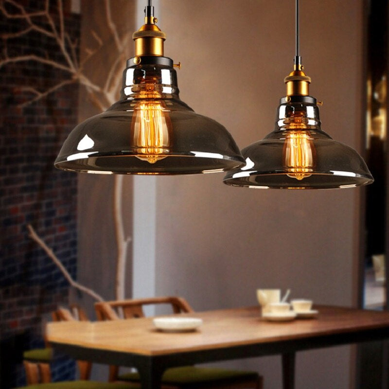 Antique Glass Pendant Light | Vintage Art Deco Design | Galvanized Metal & Glass | Dimmable Lighting