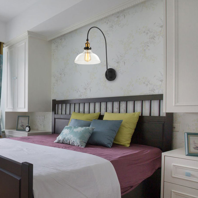 Taavita 1 Bulb Wall Mounted Light Fixture Antique Brass Industrial Clear Glass Lighting with Gooseneck Arm