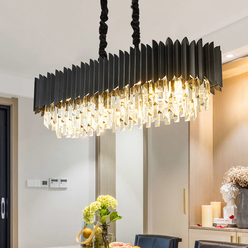 6/8-Light Modern Oblong Tri-Sided Crystal Rod Ceiling Suspension Lamp in Black for Island Lighting by Taavita