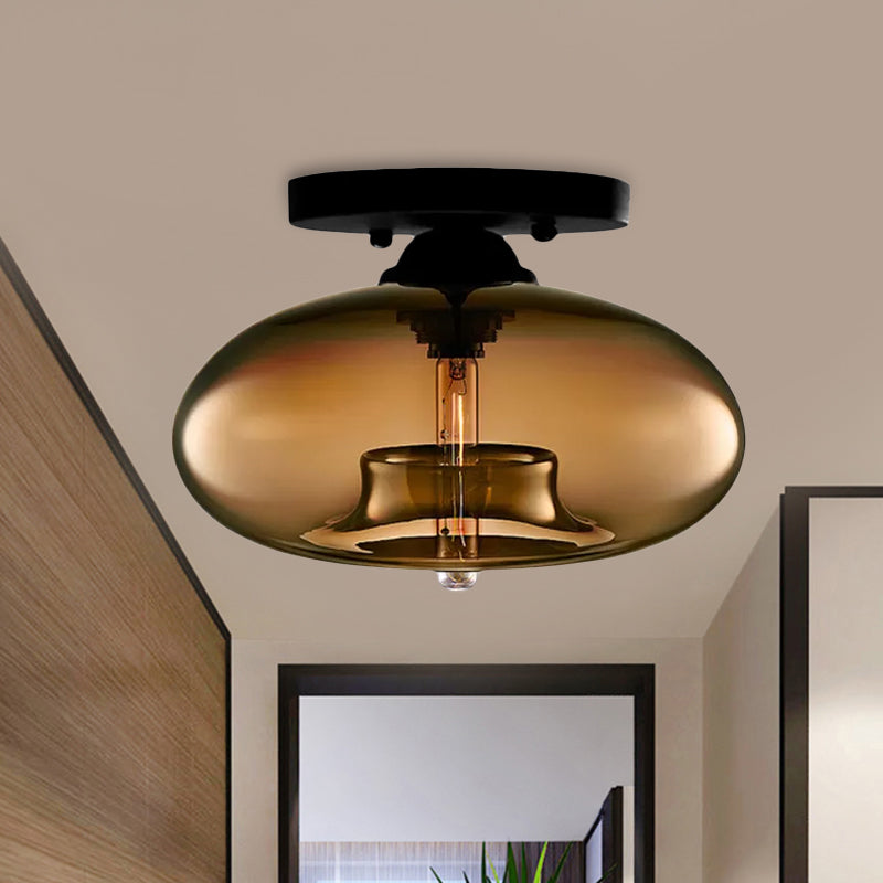 Taavita Oval Flush Mount Lamp Modern Style 1 Light Clear/Amber/Smoky Ceiling Semi-Flush Mount for Hallway
