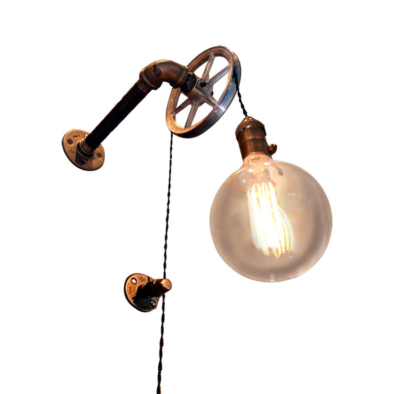 Taavita Vintage Style Industrial Pulley Design Wall Light with Bare Bulb 1 Light Iron Sconce Light Fixture in Rust for Farmhouse