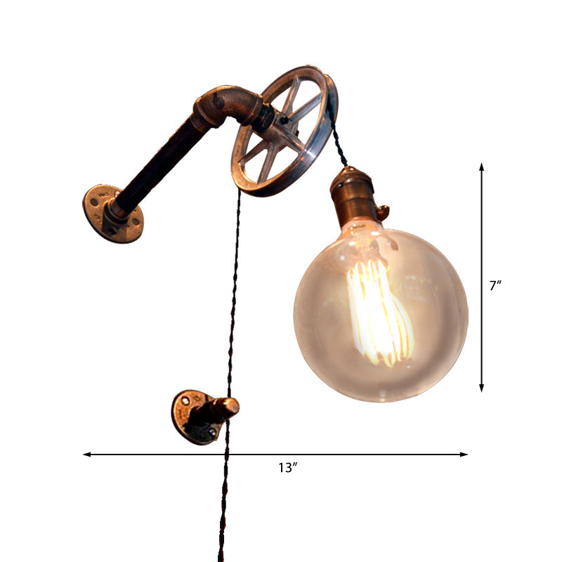 Taavita Vintage Style Industrial Pulley Design Wall Light with Bare Bulb 1 Light Iron Sconce Light Fixture in Rust for Farmhouse
