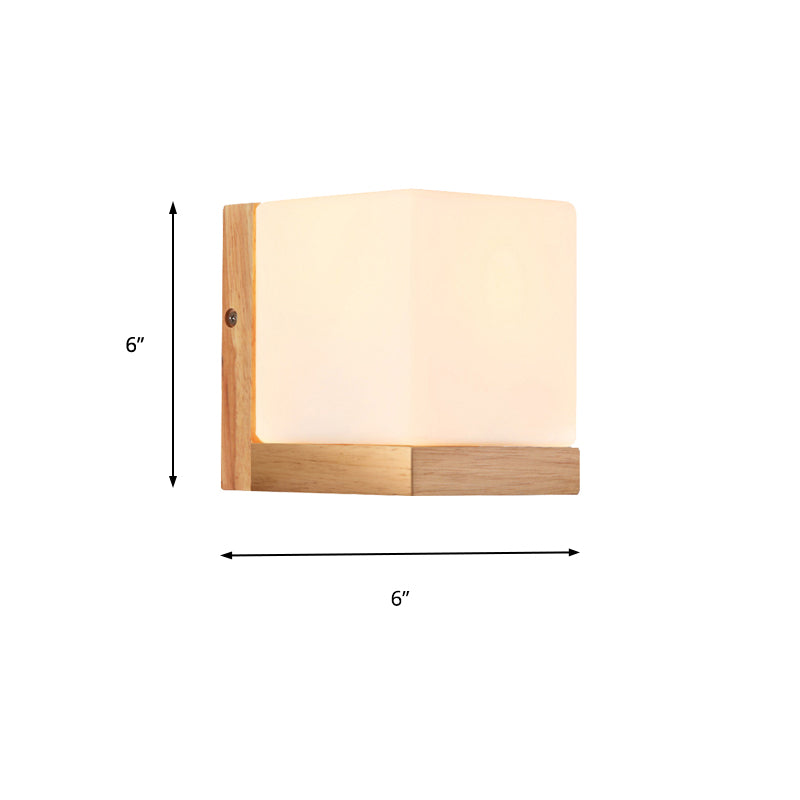 Taavita Style Hotel Restaurant Opal Glass Wall Lamp Cube Wood 1 Light White