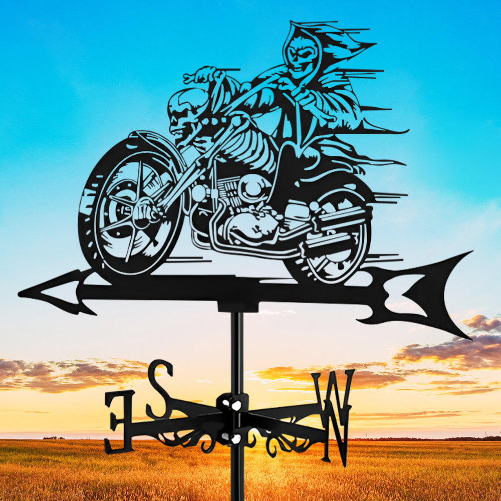 Skull Motorcycle Halloween Weathervane Stainless Steel Outdoor Decor