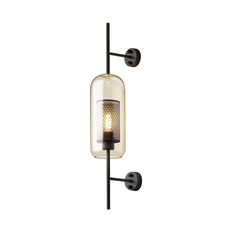Taavita Glass Black Wall Light Lob 1 Colonial Wall Mounted Lamp with Inner Column Grid, 5 "/6" W.