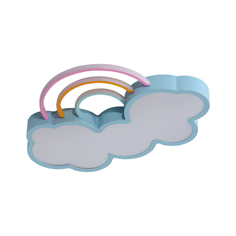 Taavita Rainbow and Cloud LED Flush Mount Ceiling Lighting Fixture for Kids Nursery, White/Blue, 19"/23" Long