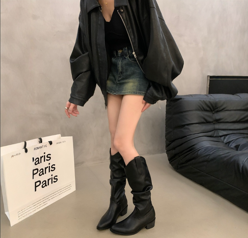 Women’s Knee-High Boots | Vintage Suede with Ruffle Details | Block Heel & Almond Toe | Comfortable Fit