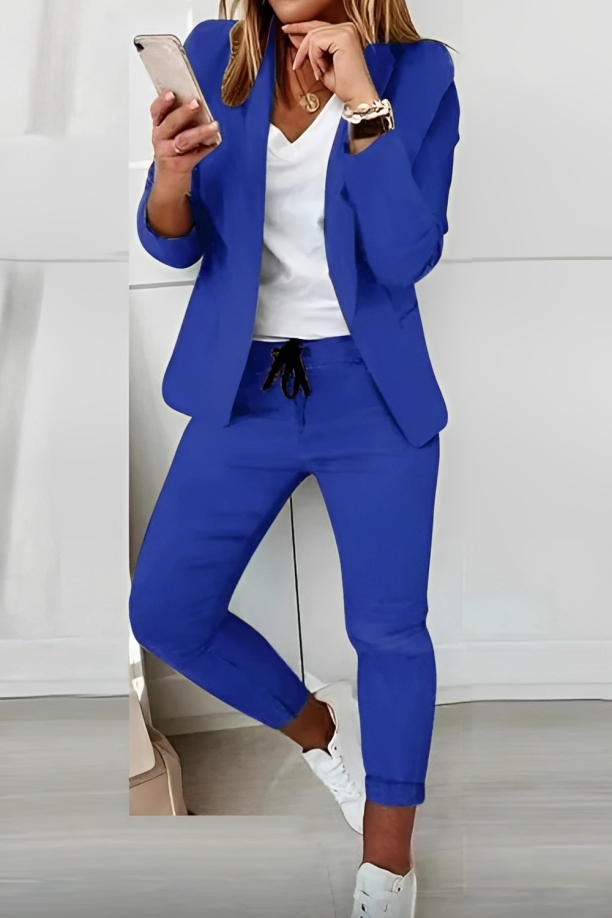Women’s Casual Blazer and Jogger Suit Set | Cotton-Polyester Blend | Adjustable Waist & Tapered Fit | All-Season Comfort