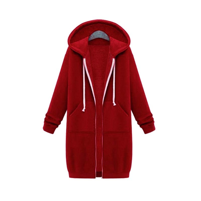 Longline Hooded Sweatshirt Coat | Zipper & Pockets | Polyester Fabric | Winter Warmth