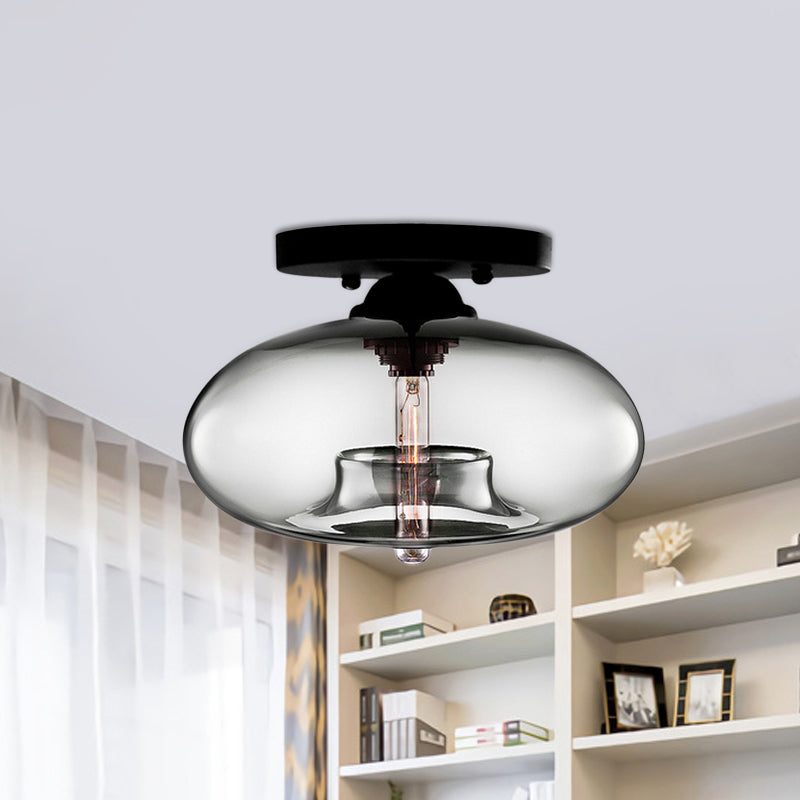 Glass Oval Flush Mount Lamp Simple Style 1 Light Clear/Amber/Smoky Ceiling Flush Mount for Hallway Clear Clearhalo 'Ceiling Lights' 'Close To Ceiling Lights' 'Close to ceiling' 'Glass shade' 'Glass' 'Island Lights' 'Semi-flushmount' Lighting' 151114