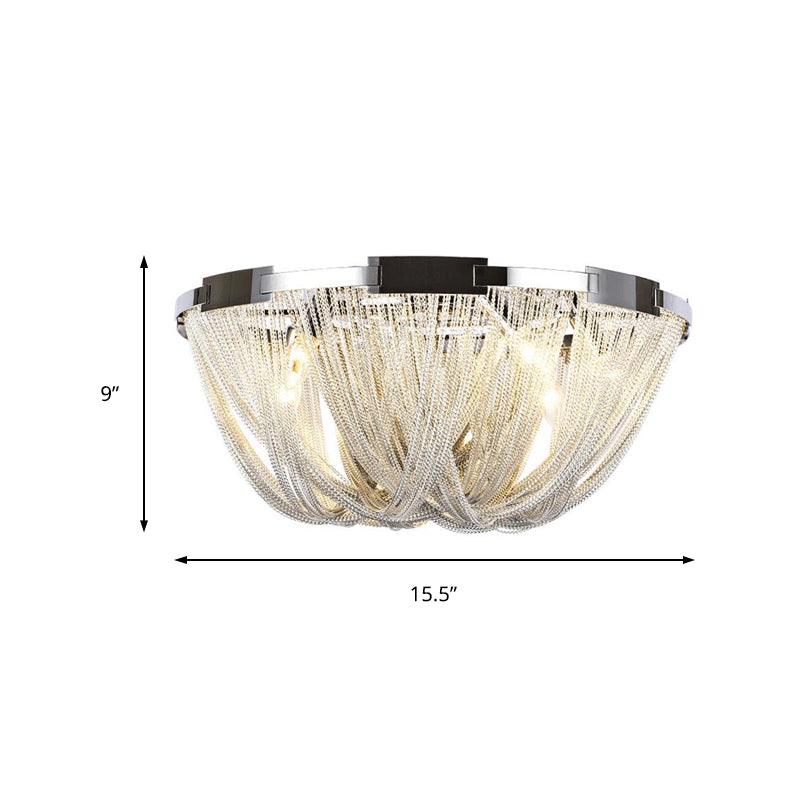 Taavita Chrome Flush Mount Fixture with Tassel Design, 4/5 Lights, 16"/19.5" Wide for Living Room Ceiling