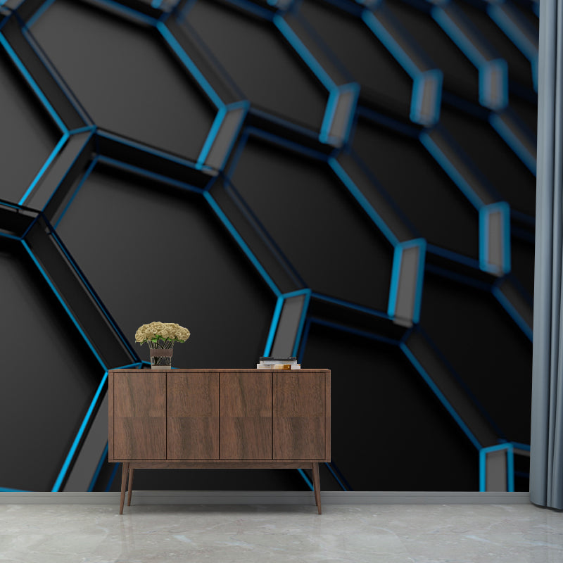 Black Honeycomb Metal Wallpaper Mural 3D Stain Resistant Wall Covering for Bedroom Clearhalo 'Wall Decor' 'Wall Mural' 1513905