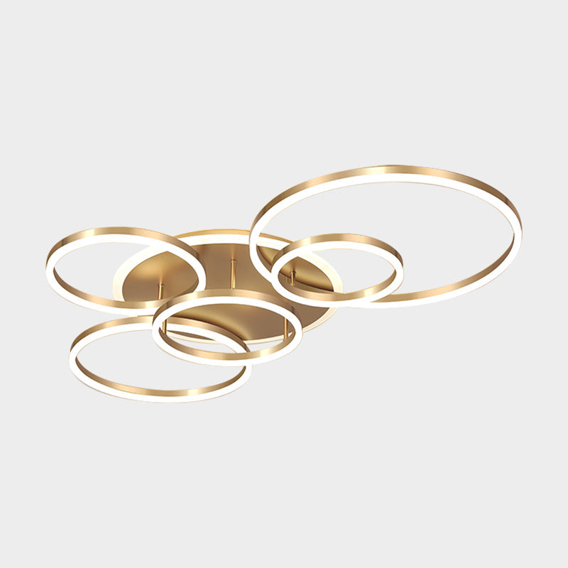 2 Tiers Flush Mount Ceiling Fixture Ring Simple Metal 2/3/5 Lights Gold Bedroom Ceiling Light in Warm/White