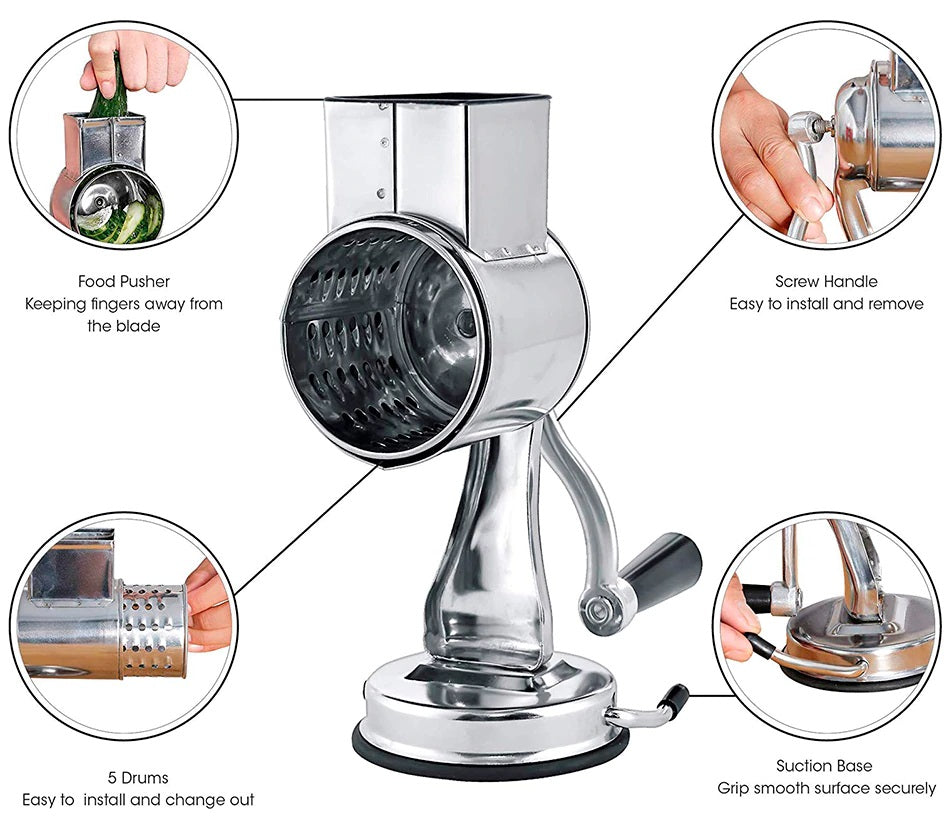 Versatile Kitchen Rotary Grater, Shredder, and Slicer Tool