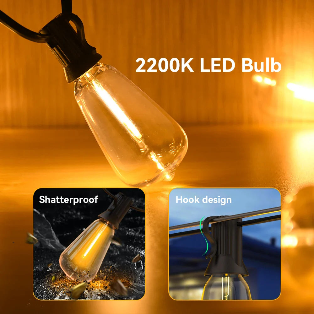 Weather String Outdoor LED String Lights Featuring Edison Bulbs - Weather Resistant