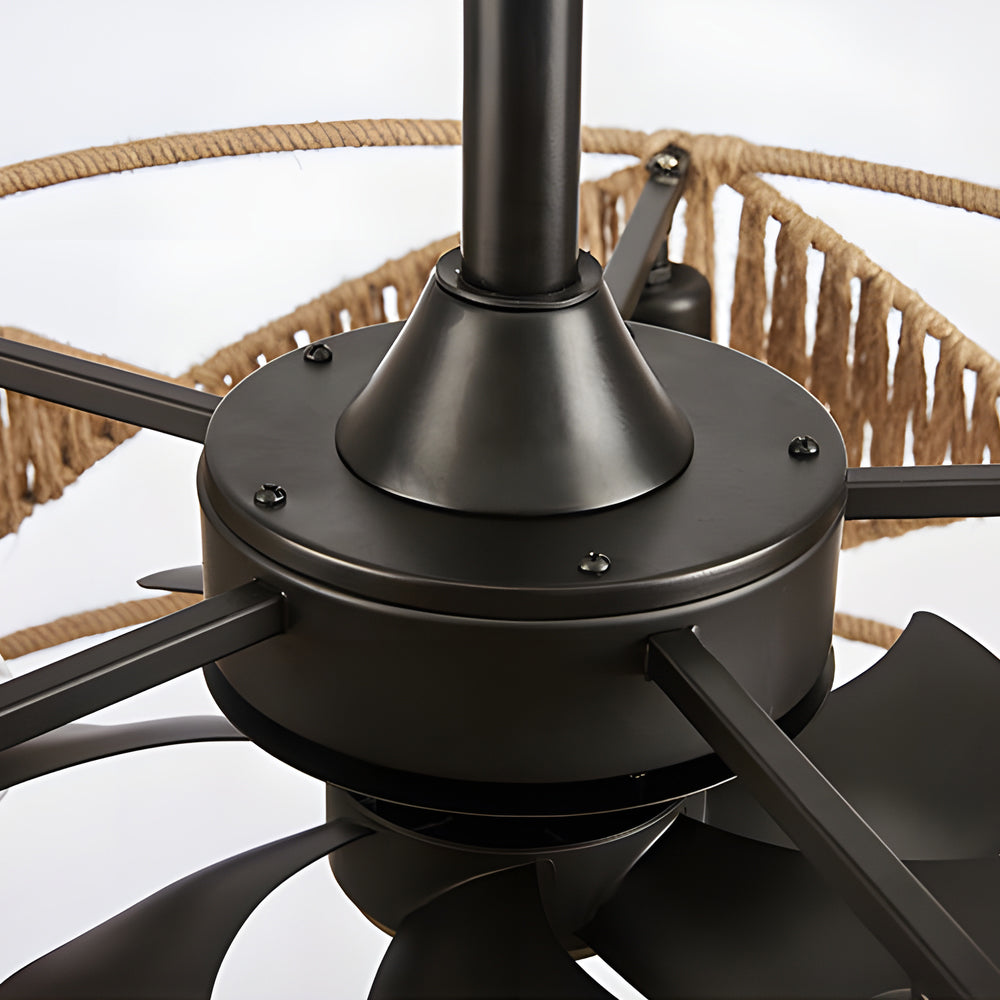 20-inch Rope-Woven Caged Ceiling Fan with Light and Remote, 6-Speed